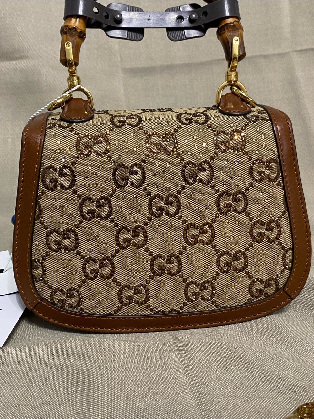 Mini Gucci Bamboo 1947 Top Handle Bag Crystal Embellished GG Canvas - Picture 4 of 16